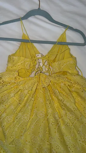 For Love & Lemons Mini Dress Yellow Eyelet Spring thumbnail 3