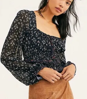 FREE PEOPLE Printed Lolita Top In Black Combo thumbnail 1