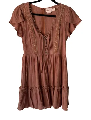 Showpo Dress Festival Small Pink Mauve Boho Flutter Sleeve Lace Up Mini‎ Casual thumbnail 1