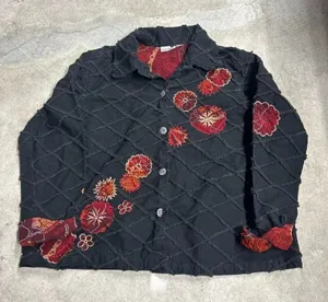 Fashion Bug Button Up Jacket Black Floral Embroidered Patchwork thumbnail 1