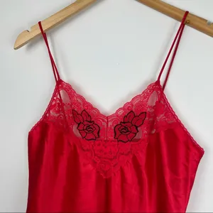 Vintage Val Mode Red Rose Lace Lingerie Slip Dress thumbnail 4