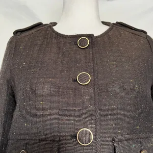 Cartonnier Tweed Equestrian Women Jacket Sz 4 Brown Preppy Cropped Anthropologie thumbnail 4