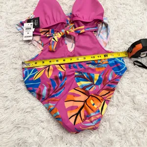 Macy’s Bar III Paradise In The Palms Cowl Neck One-Piece Swimsuit Pink‎ Medium thumbnail 10