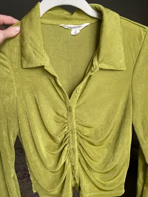 Green Button Down Ruched Top thumbnail 4