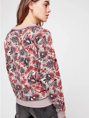 Free People Go On Get Floral Pullover sweatshirt as M oversized boho thumbnail 2