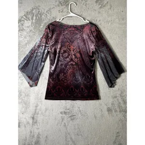 Vintage Sheer Mesh Paisley Bell Sleeve Top Y2K Boho Goth Festival Fairy Grunge M thumbnail 3