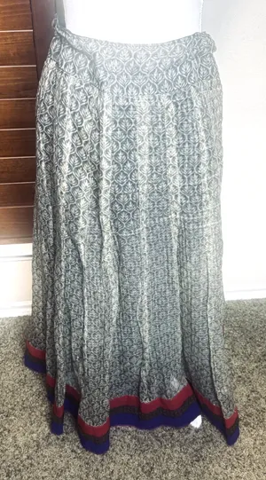 Indian Ethnic Long Maxi Skirt Boho Hippie gray paisley drawstring waist tribal‎ thumbnail 1