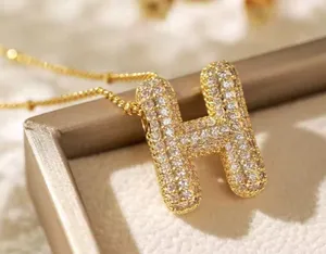 Letter H Initial Zircon Balloon Necklace Gold thumbnail 2