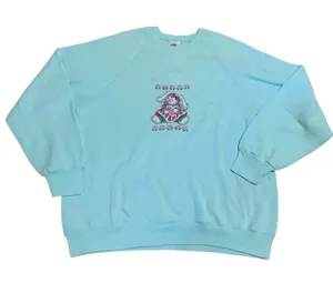 Vintage 90 Lee Sweatshirt XL USA Blue Bunny Easter Cottagecore Oversized Graphic thumbnail 1