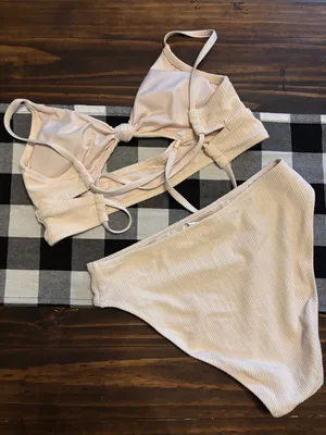 Sanctuary cream ribbed medium bikini set high waist READ thumbnail 5