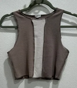 Garage Brown Crop Tank Top with Cut Out Design thumbnail 1