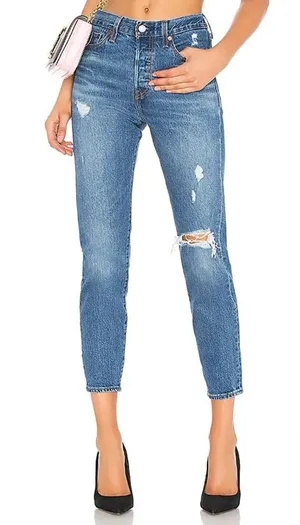 Levi's Wedgie Fit High Rise Distressed Ankle Jeans in Higher Love Medium Wash 26 thumbnail 1