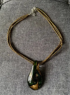 Bronze & Green Drop Pendant Bronze Beaded Fashion Necklace - Costume Jewelry thumbnail 1