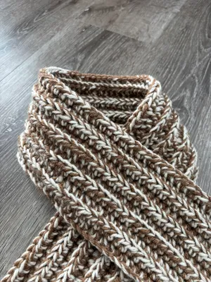 Handmade Brown & Cream Crochet Scarf thumbnail 6