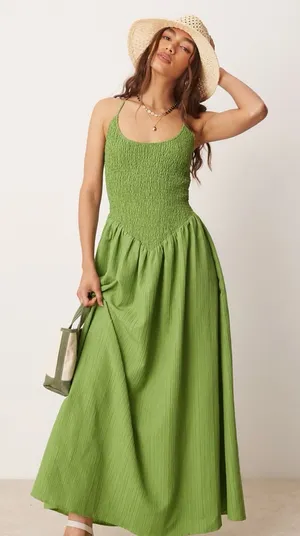 ASOS DESIGN scoop neck crinkle maxi sundress thumbnail 1