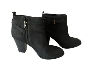 Ann Taylor Boots Black leather belted Ankle Heeled Boots Size 7.5 thumbnail 1