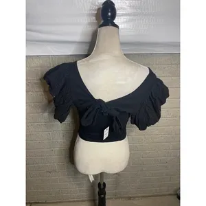 NWT EXPRESS‎ Women's Black Tie Back Puff Sleeve Eyelet Blouse Shirt Size S thumbnail 3