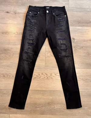Hudson Jeans Nico Midrise Skinny Jeans‎ Size 27 Black Distressed Ripped Patched thumbnail 1