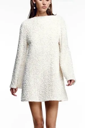 H&M White Sequin Back Black Bow Viral Mini Whimsical Dress Sz XS Holidays New Years thumbnail 1