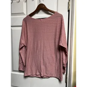 Dusty Pink‎ Boatneck Long Sleeve Ribbed Knit Top Lightweight Sweater thumbnail 3