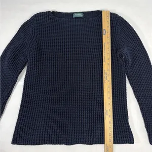Lauren Ralph Lauren Sweater Womens Blue Chunky Knit Boat Neck 100% Cotton thumbnail 7