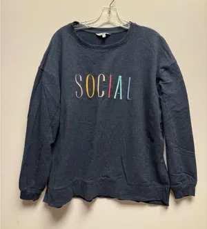 Wildfox Women's Blue Social Embroidered Sweatshirt Size‎ XL thumbnail 1