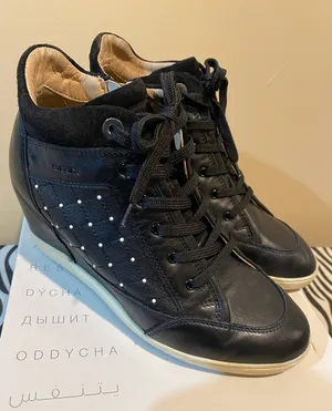 Black Leather Geox Wedge Sneakers 9 thumbnail 1