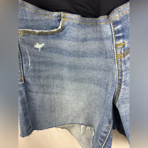Isabel Maternity Mid Short Denim Jean Shorts Blue Raw Hem Crossover Panel thumbnail 7