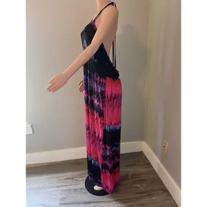 Baby Phat Womens Pink Black tie dye Sexy Flowy Maxi Halter Stretch 2X Dress #196 thumbnail 7