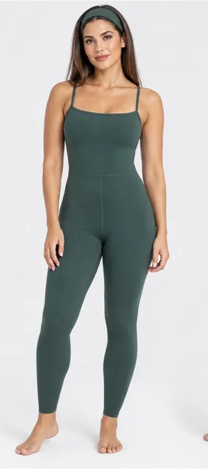 All in Motion M Green Open Back Active Jumpsuit Unitard Square Neck Workout thumbnail 1