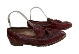J.Crew Oxblood Red Cracked Patent Leather Tassel Loafers Made in Italy Sz 7.5 thumbnail 1