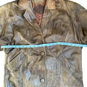 Vintage Brown Genuine Leather Overcoat Trench Coat Limited Express Coat Size M thumbnail 4