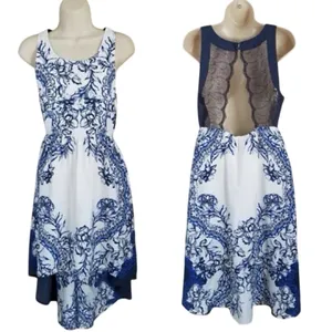 Free People Russian Plate Blue Lace‎ Back Hi-Low Dress Women's Small boho thumbnail 11
