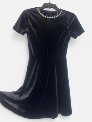 Black velvet short sleeve dress thumbnail 2