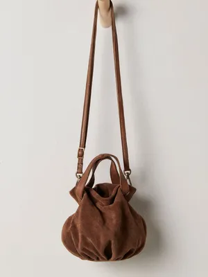 Free People Brown Suede Gathered Suki Mini Tote Bag - Women Bags NWT thumbnail 3