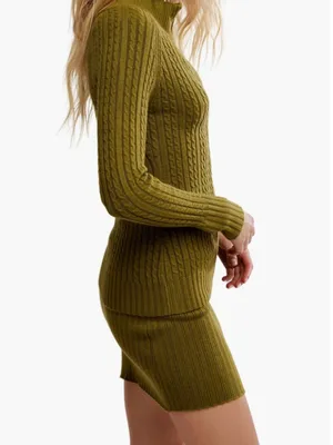 NWT Free People Eliza Cable Zip-Up Cardigan & Rib Miniskirt 2PCS Set Green M thumbnail 5