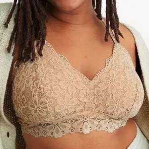Aerie Size L Bra Snowday Chenille Lace Padded Triangle Bralette Sands Beige Cozy thumbnail 1