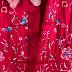 Women's Red Embroidered Asian Satin Jacket Size S thumbnail 4