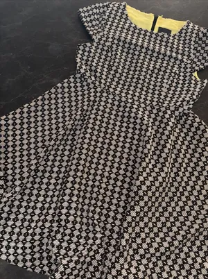 Maeve Anthropologie Dress Womens 10 Black Ivory Jacquard Flare Cap Sleeve A Line thumbnail 1