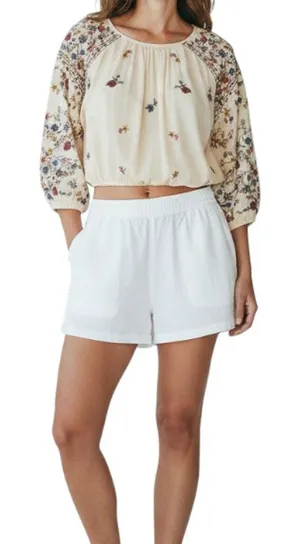 FREE PEOPLE Wild Flowers Embroidery Blouse Sz S Cream Crepe Boho Western Gypsy thumbnail 1
