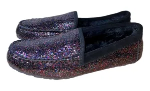 NWT Clarks Glitter Loafers Size 10M Sparkle Slip On Shoes‎ Faux Fur Lined thumbnail 1