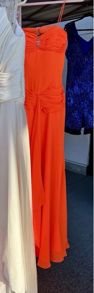 Orange Long Formal Gown Ruched Jewel‎ Accent Sweetheart Neckline Sleeveless thumbnail 1