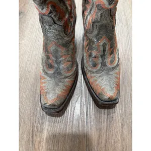 Corral Women‎ Grey Orange Embroidered Leather Snip Toe Western Cowboy Boots thumbnail 2