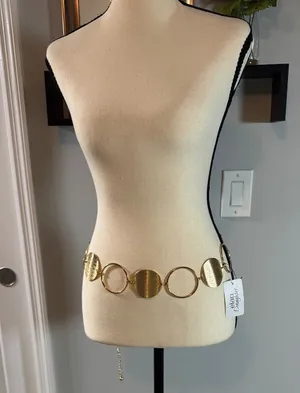 Elan New Daughter Gold Textured Disc and Open Ring Adjustable Chain Waist Belt thumbnail 1