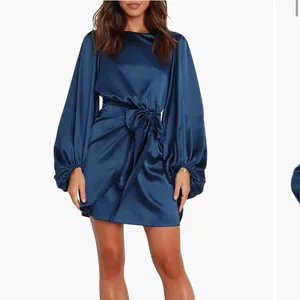 Petal & Pup Opal Tie Waist Long Sleeve Satin Minidress thumbnail 7