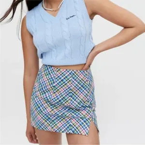 URBAN OUTFITTERS LANDON SEAMED BLUE CHECKERED PLAID COTTON Preppy Skirt M thumbnail 2