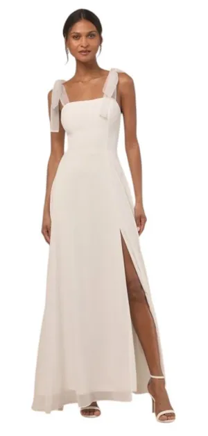 Lulus White Chiffon Tie-Sleeve Wedding Dress NWT Size Small White Formal Dress thumbnail 1