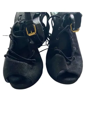 J.Crew Made In Italy Lace Up Heels Black Size 8 Whimsigoth Witchy Renaissance thumbnail 5