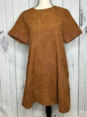 Loveriche Dress Women's Sz S Brown Corduroy Short Sleeve thumbnail 1