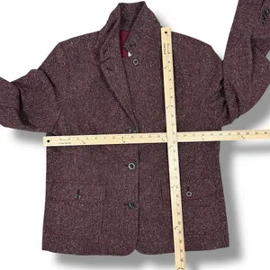 Vintage L.L. Bean Tweed‎ Blazer Large Burgundy Herringbone Wool Silk Blend Maroo thumbnail 12